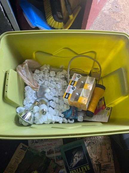 Salvage Lot - 3 Totes and Heater - Light Bulbs, Spray Paint, Heater and More image