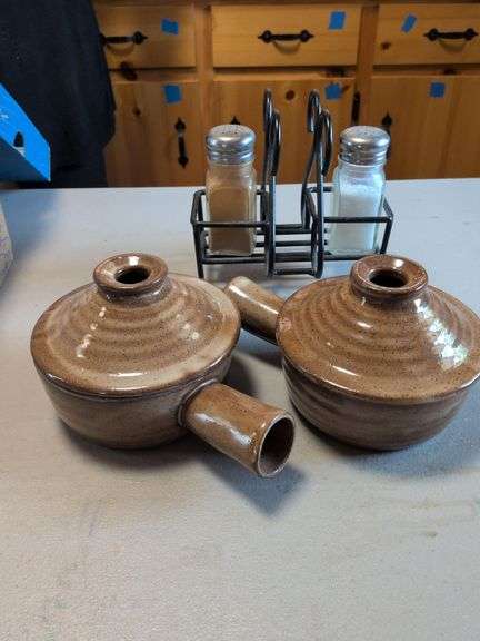 2 Onion Soup Bowls and Salt&amp;Pepper Shakers with Holder image