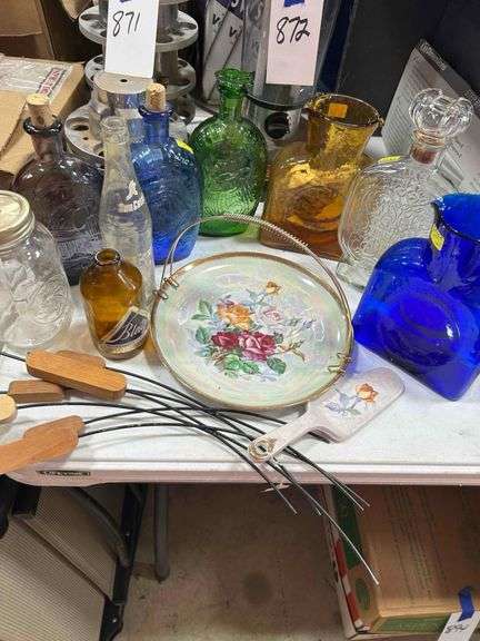 Box of Stoppered Bottles, Vases and Vintage Drink Bottles