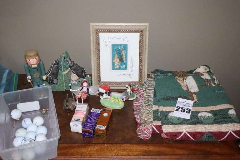Variety of Gold Items: Frame, Balls, Nutcracker, Throw, Book ends etc. image