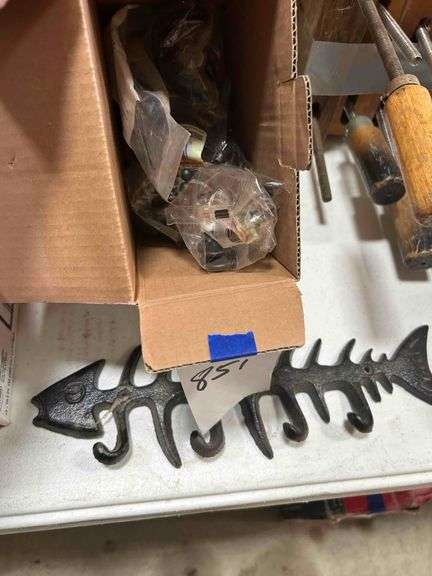 Box of Black Hooks,Handles and a Fish Shaped Key Holder