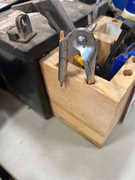 Wood Pencil Caddy and 2 Batteries
