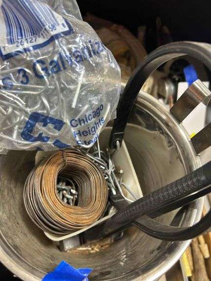 Bucket With Fence Fasteners,Wire, Wire Cutters Ect