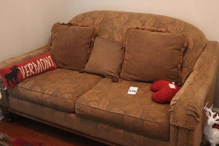 C R Laine Love Seat Sofa with Wood Legs (39"x72"x26") and Throw Pillows image