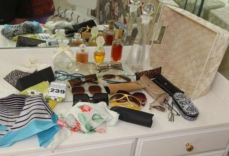 Ladies Lot: Sunglasses, Scarves, Perfumes (Red  Enigme, Chloe, Narcisse) Glass Bottles etc. image