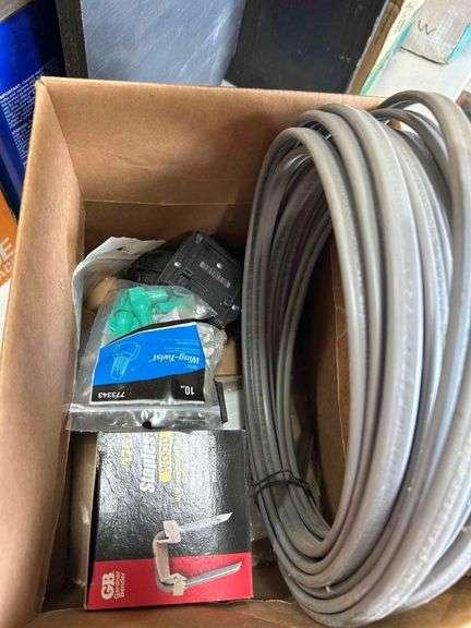 Box of Electrical Supplies- Wiring, NM Staples, Twist Nuts Ect