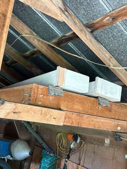 Salvage Lot-2 Wood Cornices, Wooden Box with Hinges and Scrap Plywood - Bring Help to Get Down image