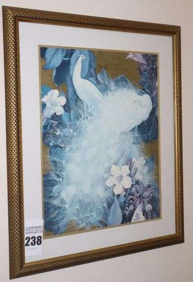 Professionally Framed an Matted Wall Art of White Peacocks  34"x29" image