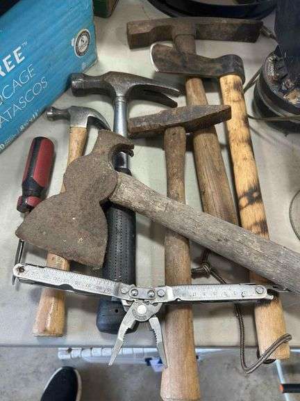 Lot of Axes, Hammers, Multi Tool , Etc