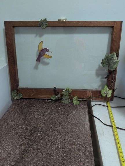 Vintage Wood Window with Stained Glass Hummingbird 20 x 28 image