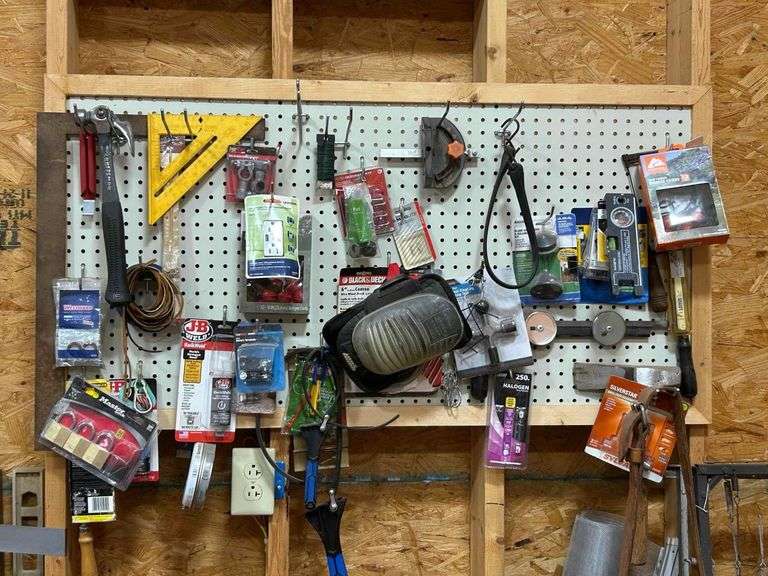 Salvage Lot- Peg Board of Items Tools and Tool Belt Ect