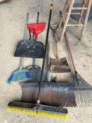 Yard Tools, Brooms And Wooden Stool