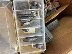 Box of Fishing Items- Knife Set, Tackle Box and 2 Smaller Lure Boxes