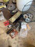 Large Bucket of Miscellaneous Items - Wheels, Lights, Weights etc