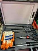 Box of Fishing Items- Knife Set, Tackle Box and 2 Smaller Lure Boxes