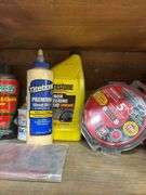 Salvage Lot- Middle Shelf- Stains, Paint, Cleaners Ect,-Bring Box
