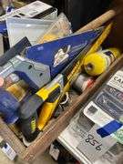 Wood Tool Box with 2 Saws and Plumbing Supplies