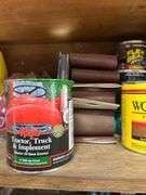 Salvage Lot- Middle Shelf- Stains, Paint, Cleaners Ect,-Bring Box