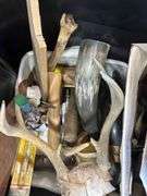 Tote of Antlers, Tools Antique Centrifugal Pump , Etc
