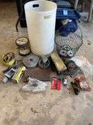 Large Bucket of Miscellaneous Items - Wheels, Lights, Weights etc