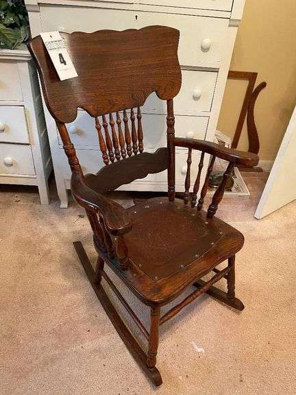 Wooden Rocking Chair with Embossed Leather Seat image