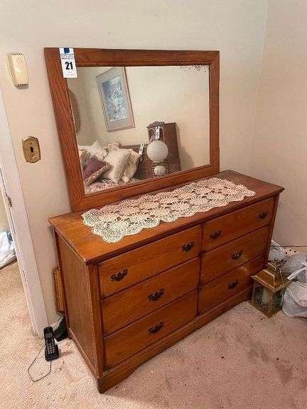 Wood Dresser with Mirror image