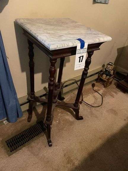 Marble Top Side Table with Ornate Wood Base image