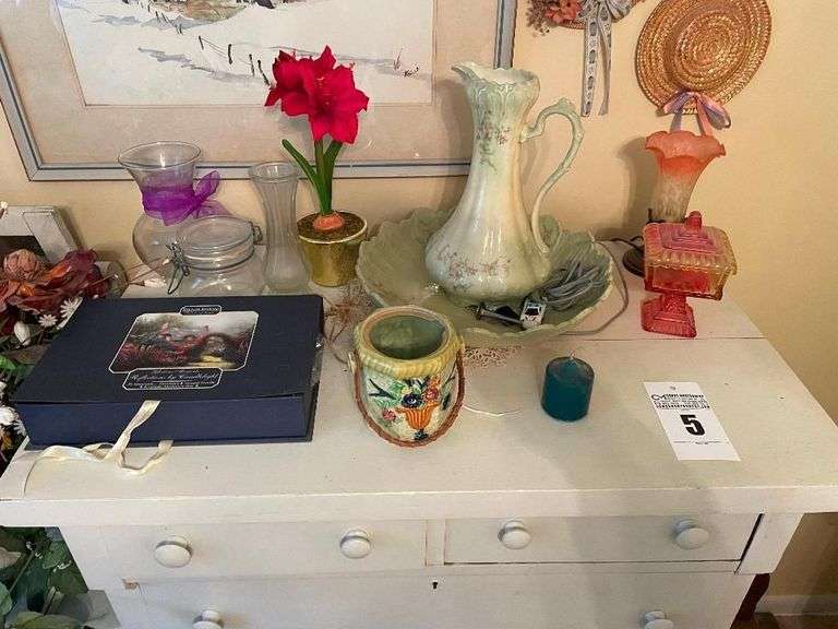 Assorted Home Decor Lot: Pitcher, Candle, Notecard Set, and More image
