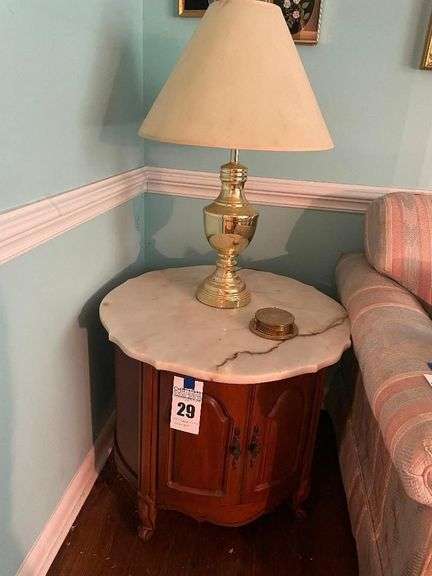 Accent Table with Marble Top and Lamp image