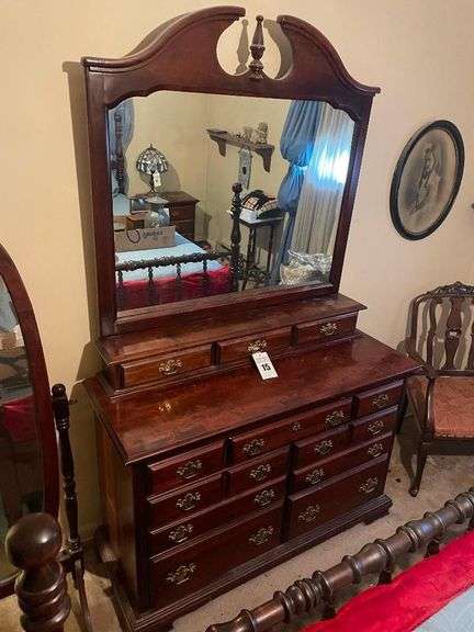 Cherry Wood Dresser with Mirror image