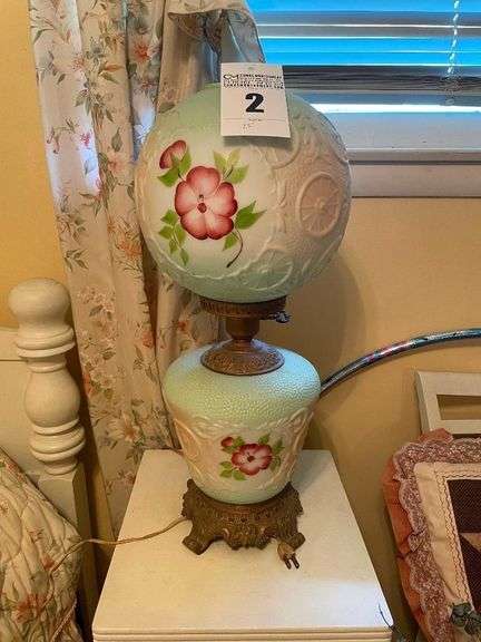 Floral Decorated Hurricane Style Lamp image