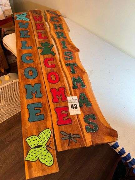 Set of Handpainted Wood Plank Signs: 2 Welcome and 1 Christmas Sign image