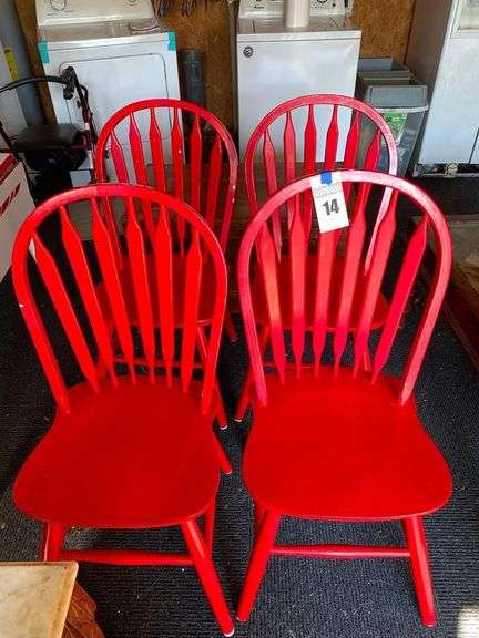 Set of Four Red Painted Spindle Back Chairs image