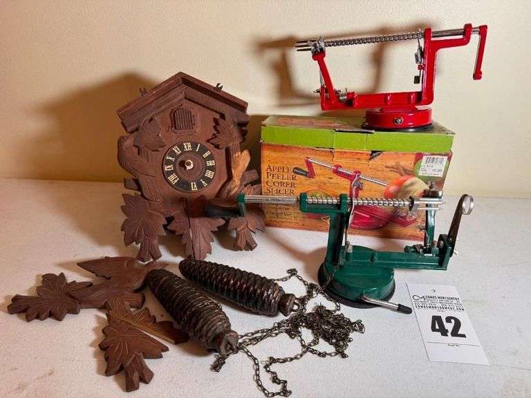 2 Apple Peeler/Corer Slicers and Wooden Cucoo Clock image
