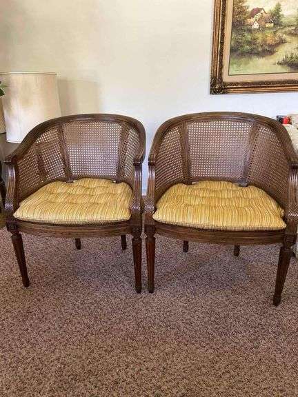 Pair of Mid Century Cane Barrel Backed Chairs image