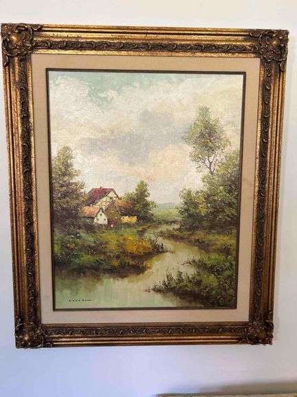 Vintage Oil Painting in Ornate Wood Frame 39”x 34” image