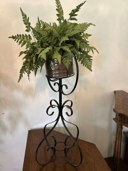 Faux Fern on Black Metal 25” Plant Stand image