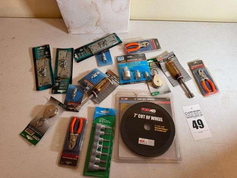Assorted Tools, Nut Drivers, Pliers, Hinges Etc image
