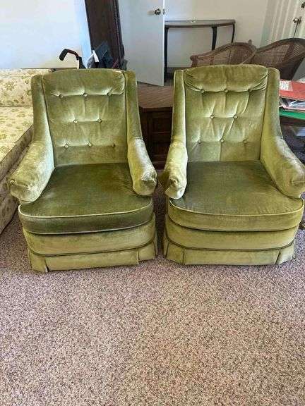 Pair of Olive Green Velvet Drexel Mid Century Arm Chairs image