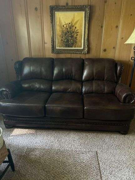 Lane Dark Brown Leather Couch 7’x 38”x 39” Tall image