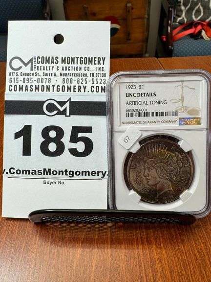 1923 Silver Eagle One Dollar Coin - UNC Details - Artificial Toning - NGC image