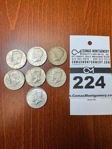 (7) Kenndy Half Dollars - (1) 1965 (1) 1966 (2) 1967 (2) 1988 (1) 1969 image