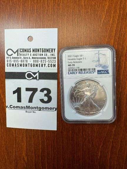 2021 Silver Eagle 1oz Fine Silver One Dollar Coin - Heraldic Eagle T-1 Early Release - MS70 NGC image