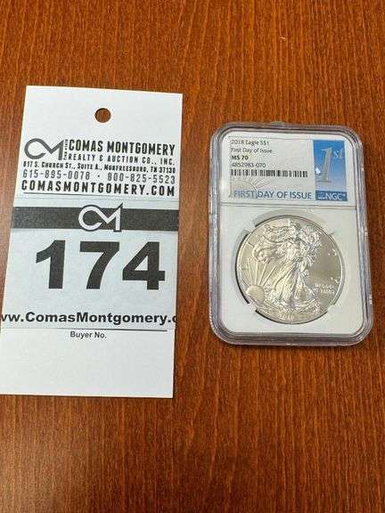 2018 Silver Eagle 1oz Fine Silver One Dollar Coin - First Say of Issue - MS70 NGC image