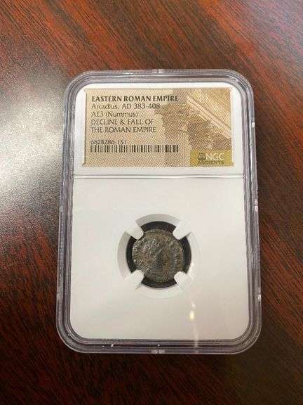 383-408 AD Eastern Roman Empire Arcadius AE3 (Nummus) Decline & Fall of teh Roman Empire Coin image