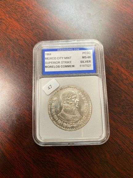 1964 Morelos Commemorative Silver Peso Coin - IGS MS68 - Superior Strike image