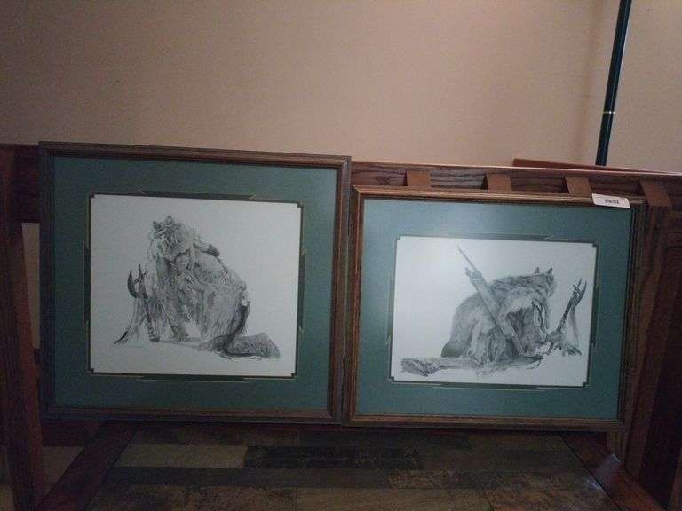 (2) Chuck Ren Framed Black Prints: Hunting Warrior I and Hunting Warrior II, numbered image