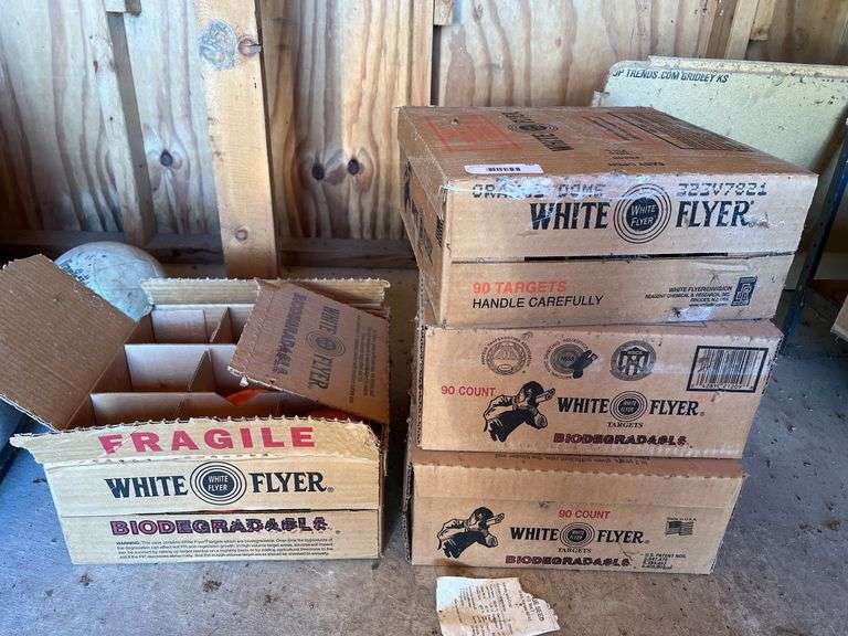 White Flyer Clay Pigeons (3) full boxes, (1) partial image