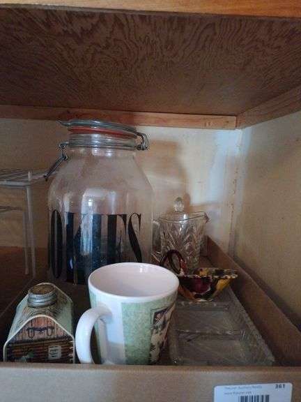 Cookie Jar; Coffee Mug; Unique Barn Bottle; Relish Dish; Cream Vase; Relish Dish; Candy Dish image