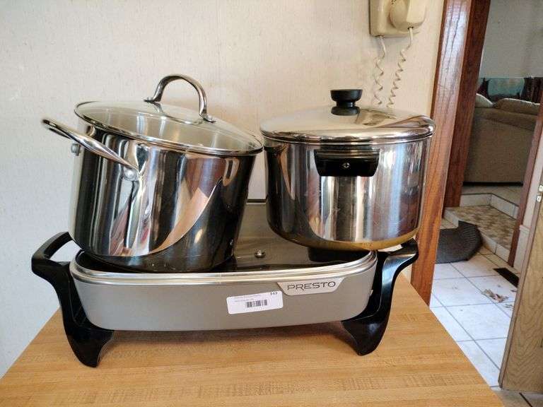 (2) Stock Pots and 1 Heavy Duty Presto Electric Skillet image